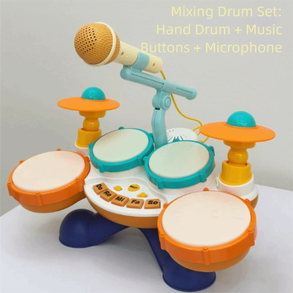 

BPA Free Kids Drum Set Multifunctional Drum Set With Microphone Baby Musical Instruments Montessori Learning Early Educational