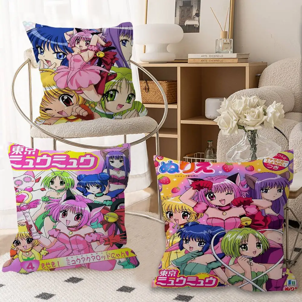 Tokyo mew mew Anime Pillow Covers Cartoon Sofa Decorative Home Double-sided Printing Short Plush Cute Cushion Cover