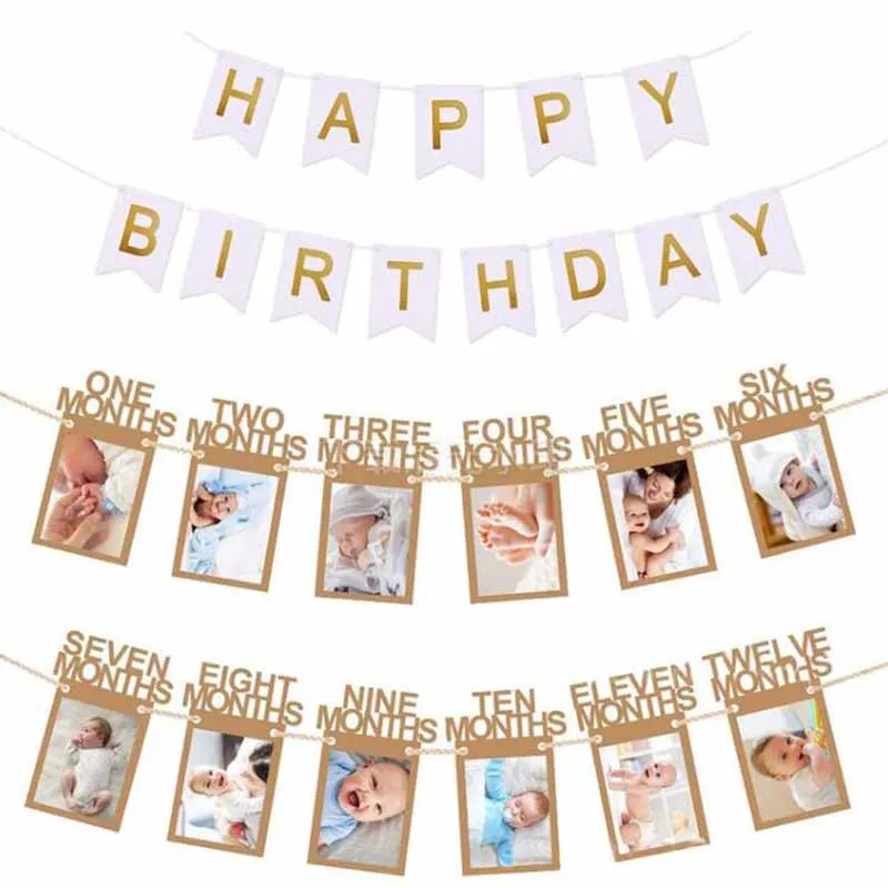 Baby-Fotobanner zum ersten Geburtstag, 1–12 Monate, Foto-Requisiten, Junge, Mädchen, Fotografie, Wimpelkette, Girlande, Babyparty, Partydekoration – Detail 18