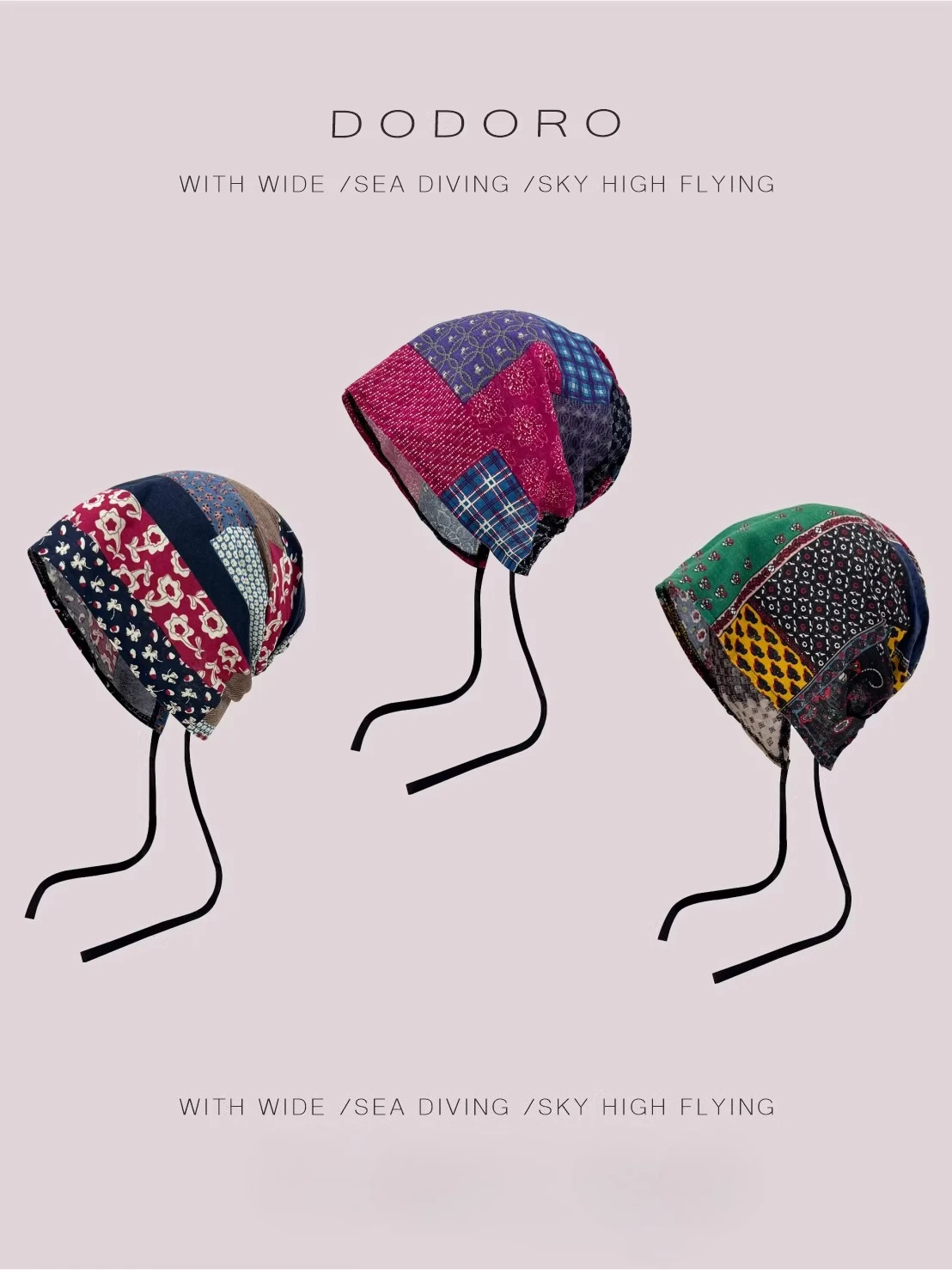 Vintage Splicing Flower Lace-up Beanie for Women, Spring Thin Breathable Knit Hat, Fashion Versatile Slouchy Hat