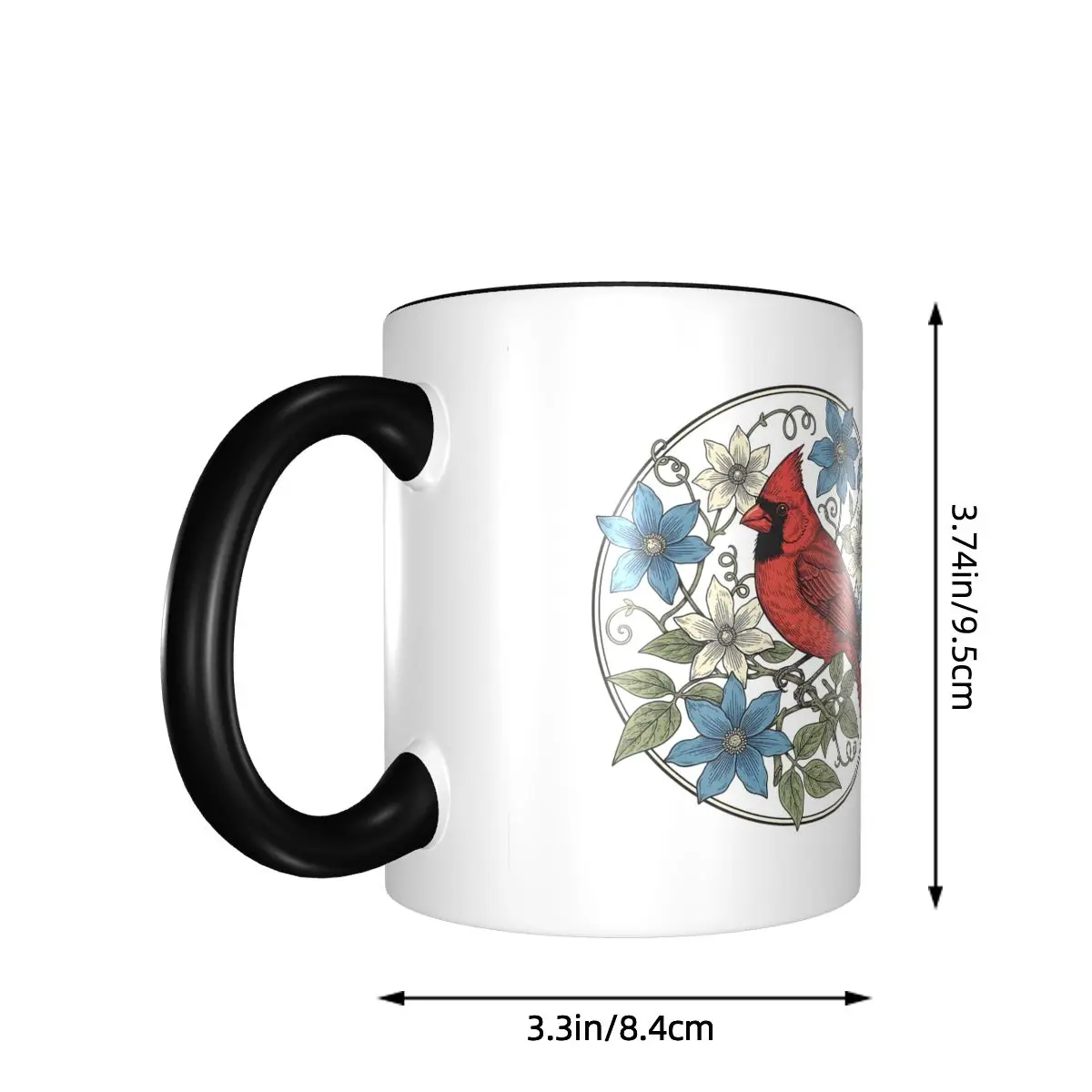 Northern Cardinal Clematis Botanical Bird Lovers Art Mug Funny Ceramic Coffee Cups Tea Mugs Milk Cup Drinkware Gifts Woman Man