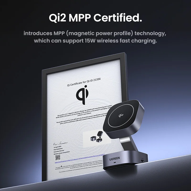 Suporte de Carregamento Sem Fio Magnético Ugreen Qi2 15W 2 — foto 2