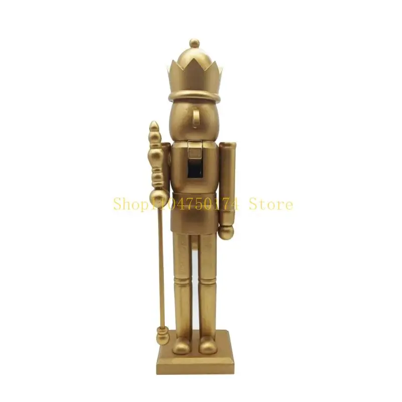 Christmas Mantels Decors, Gold Wooden Nutcrackers Soldier Figurine with Square Base Top Sale