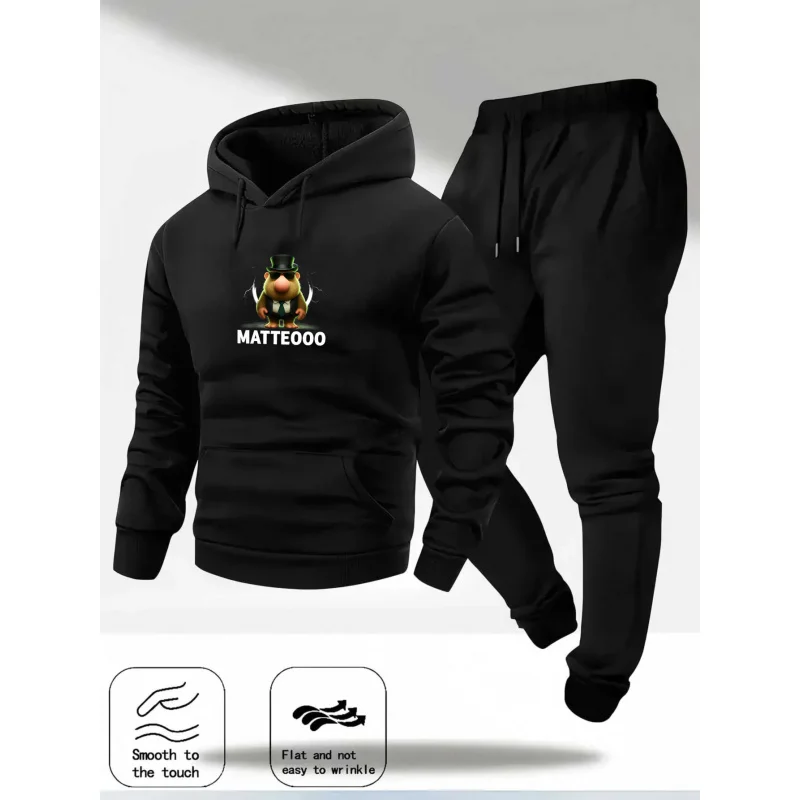 Hoodie Set Black Printed Moss Woke with Man Image and Text Design for Casual Wear and Everyday Use