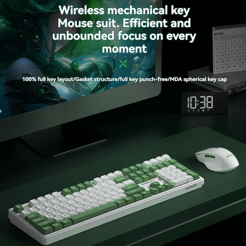 

Hola108 Wireless Mechanical Keyboard Mouse Set Gasket Ergonomics Customization Long-lasting Battery Life Desktop Computer Gift
