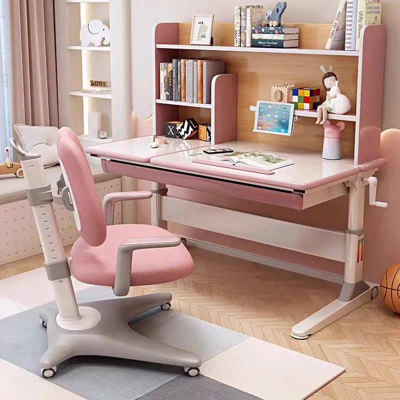 Solid Wood Desk Bookshelf Integrated Adjustable Children's Study Table Primary Secondary School Students Home Bedroom Modern