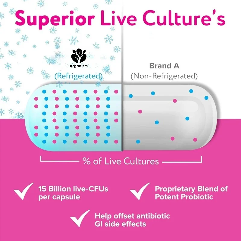 Lactobacillus acidophilus efficient refrigeration supports overall health, 20 billion colony probiotics, 60 capsules