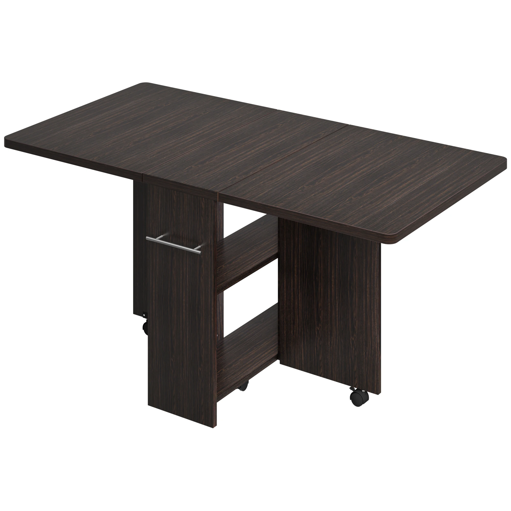 Folding Dining Table Versatile Dinner Table with Wheels and 2-Tier Storage Rack,Folding Kitchen Table for Small Spaces