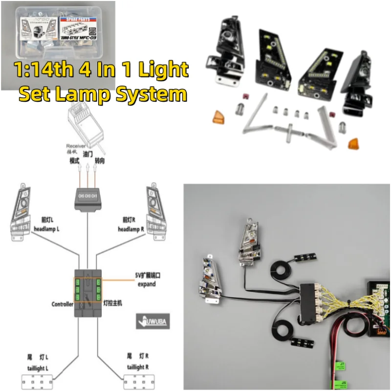 JUWUBA Model FH16 750 1:14th 4 In 1 Light Set Lamp System MFC-03 01 Tamiya RC Truck Tipper For VOLVO FH16 750 56362 DIY Parts