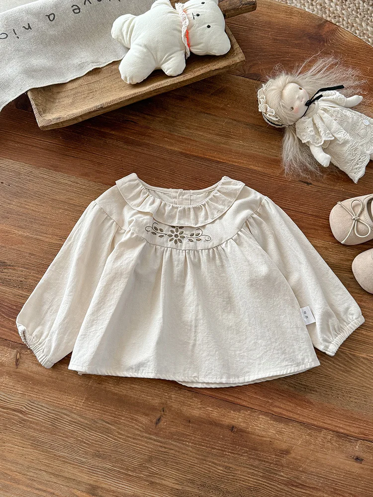 

Girls' Outfit Autumn New Baby Girl Lace Collar Doll Shirt Long Sleeve Children's Top Pants Two-Piece Set aClass
