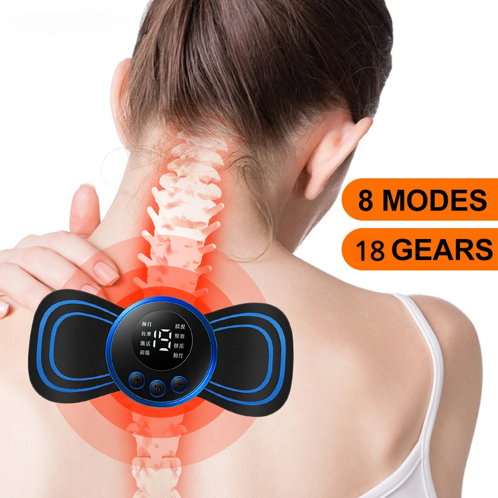 NEW Electric Neck Massager Mini Cervical Back Patch Stimulator Massage Cushion Mat Portable Gel Pad Stickers Slim Rechargeable