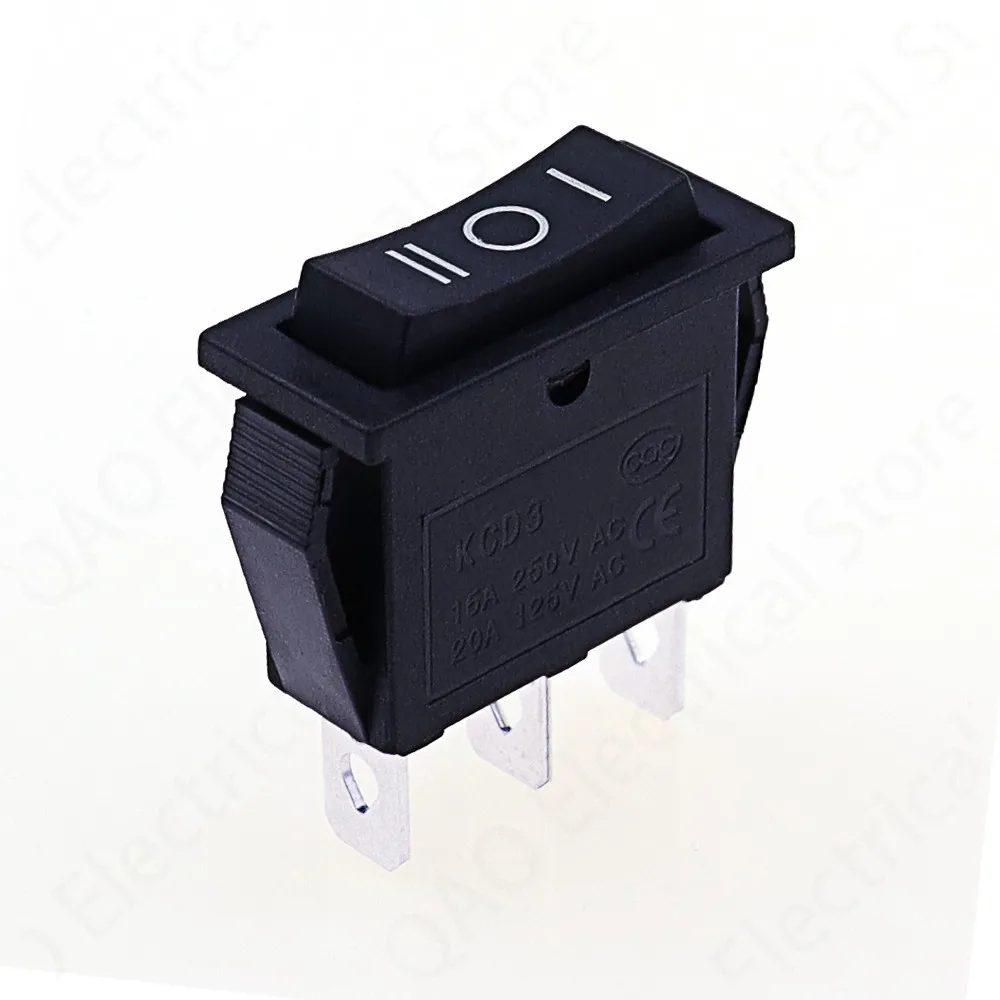 5 pcs x AC 15A 250V /20A 125V 3 Pin SPDT KCD3 ON-OFF-ON 3 Position BLACK Boat Rocker Switch