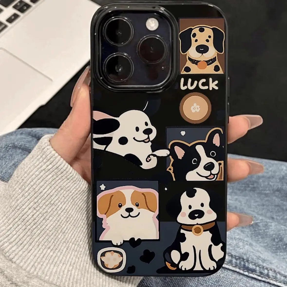 SEIRASSIM cartoon dog black phone case for iphone 16 pro max 15 14 plus 13 p 11 12 silicone back cover for iphone xs xr x bumper