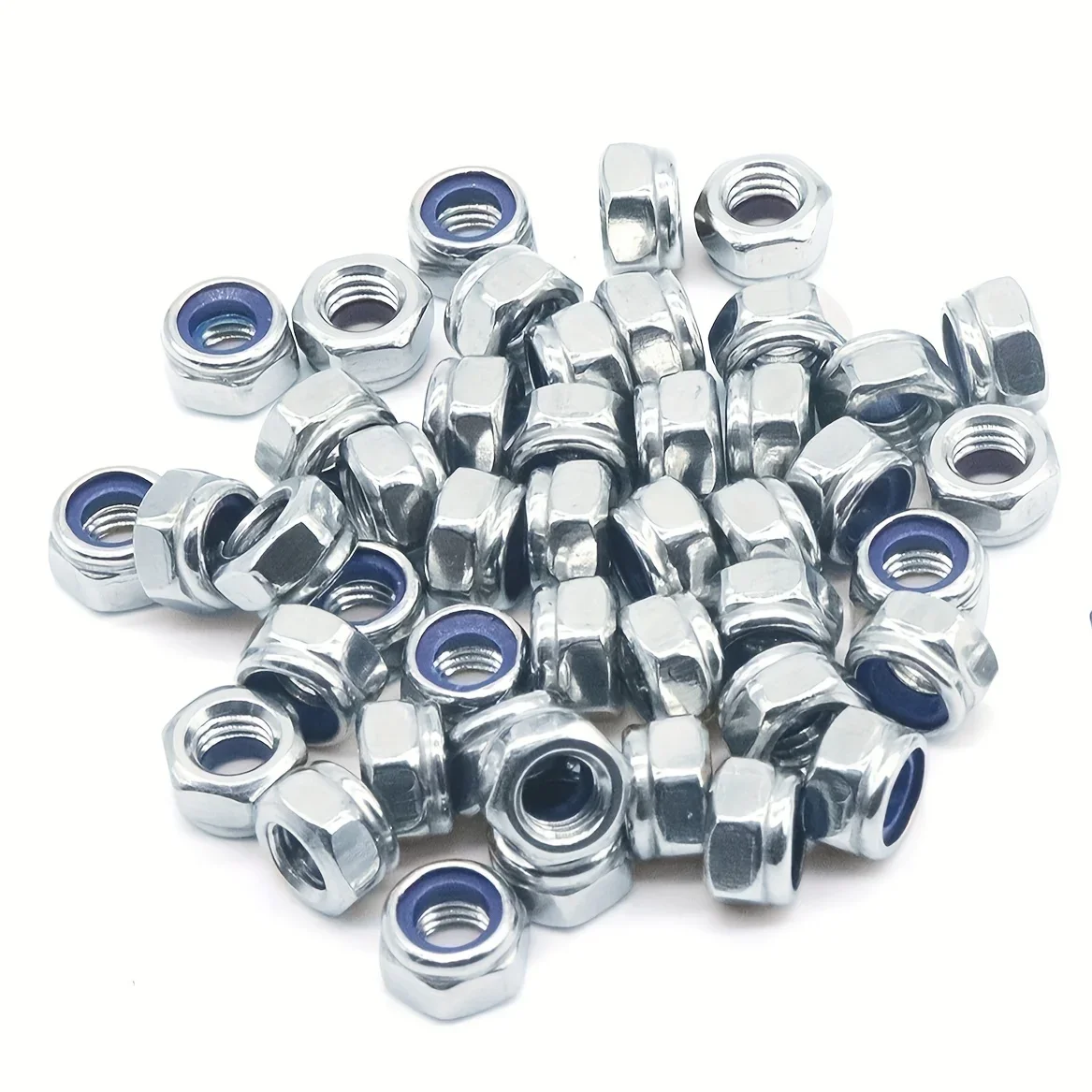 304 Stainless Steel DIN985 Nylon Lock Nut Insert Hexagonal Self-pressing Silvery M4M5M6M8M10M12