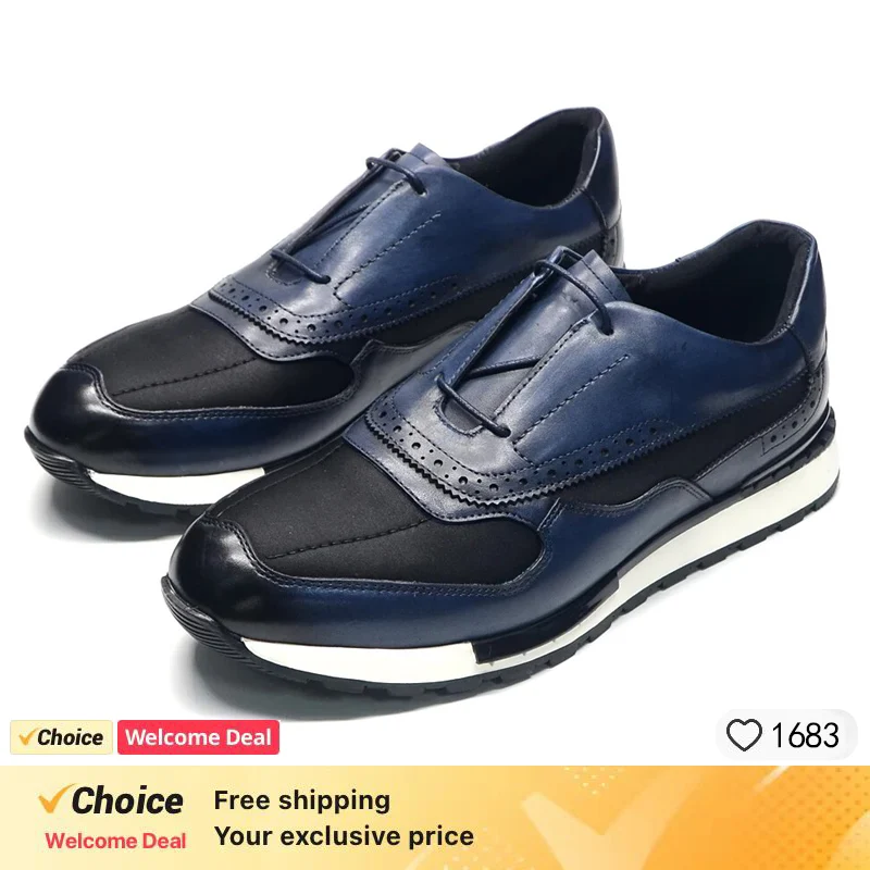 

Eropean Casual Men's Sneakers Genuine Leather Hight Grade Brand Design Luxury Shoes Fashion 2024 Daily Party Lace-up Flats Shoes