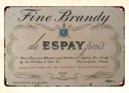Fine Brandy de Espay Freres brewery man cave diner metal tin sign s for wall sign