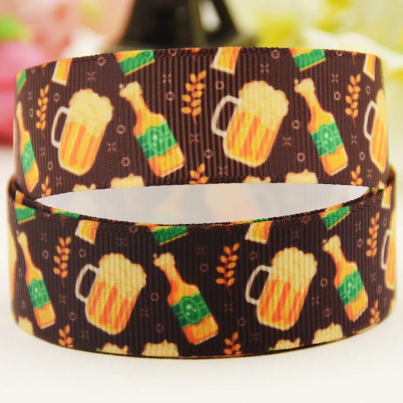 22mm 25mm 38mm 75mm beer cartoon printed Grosgrain Ribbon party decoration 10 Yards satin ribbons