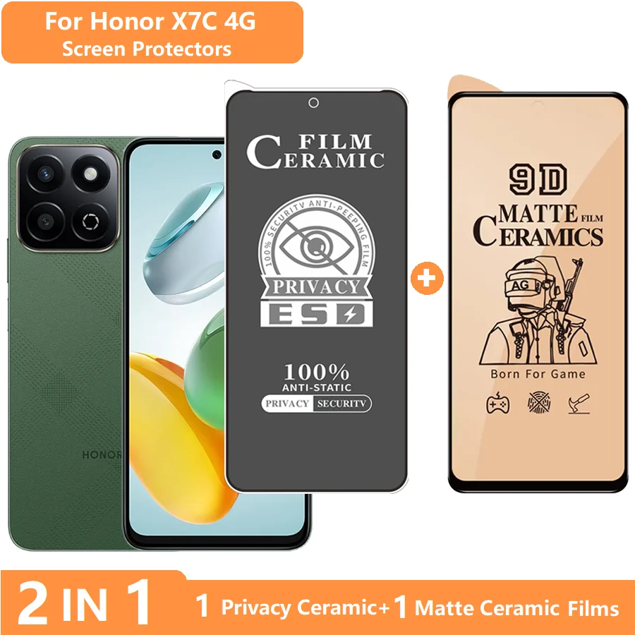 واقي شاشة 2 في 1 لهاتف Honor X7d Honor X7/X7A/X7B/X7D طبقة خصوصية من الزجاج المقسى + طبقة سيراميك ناعمة غير لامعة مضادة للخدش