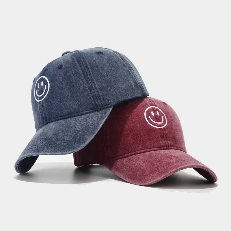 Gewaschene Baumwolle Baseball Caps Frauen Männer Weiche Snapback Hut Outdoor Sport Trucker Gorras Lächeln Gesicht Stickerei Hip Hop Papa Hut Geschenke – Detail 3