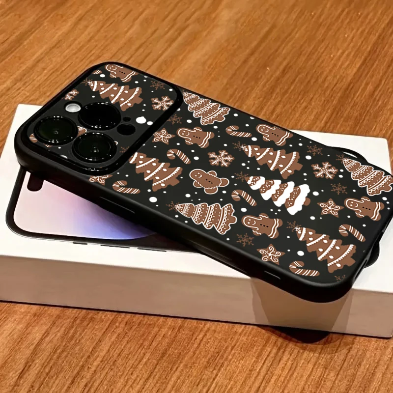 Cute Christmas Gingerbread Man Matte Phone Case For iPhone 11 12 13 14 15 16 17 Pro Max 18 Pro XS X XR Large Window Back Cover