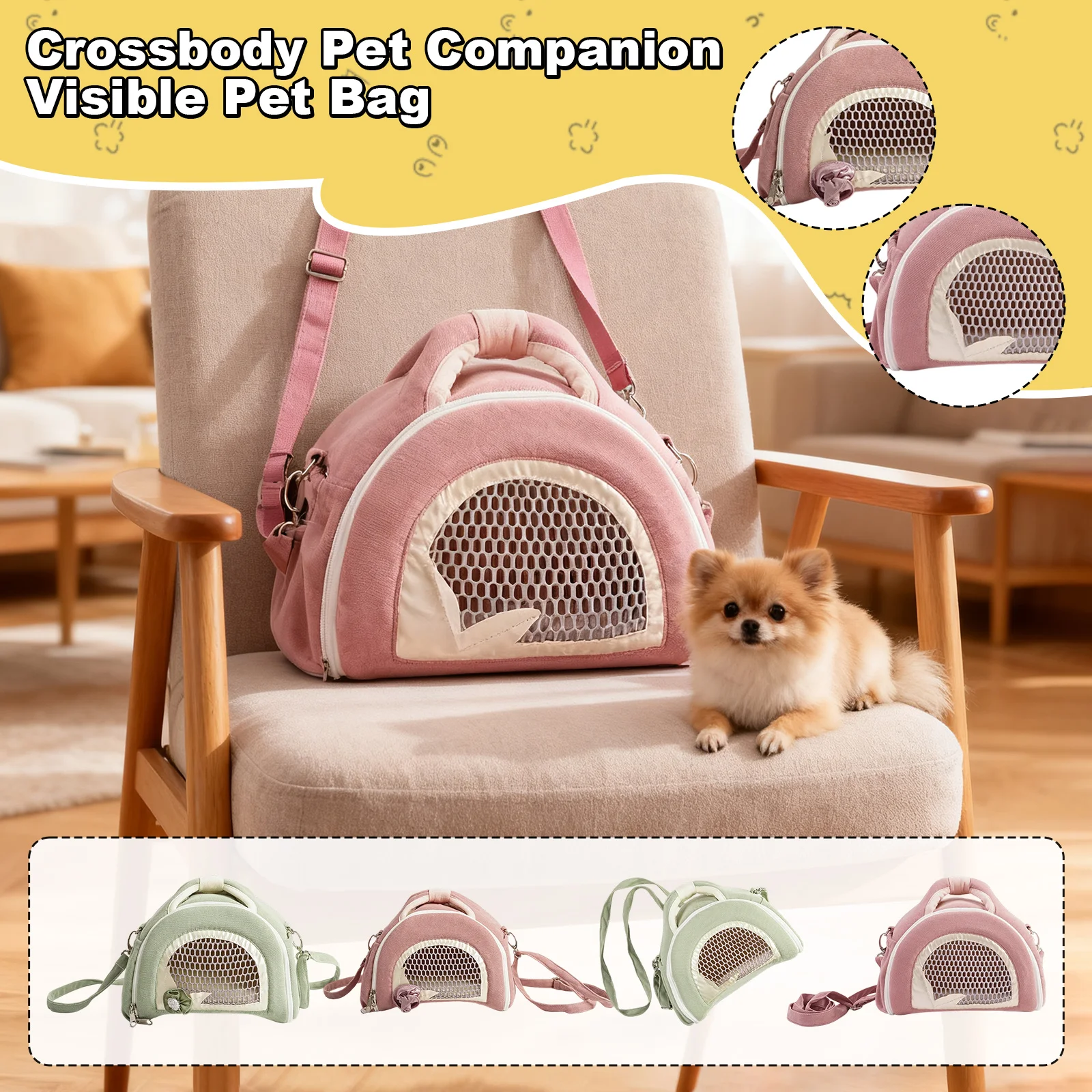 Pet Sling Bag Breathable Visual Mesh Small Pet Carrier Bag for Hamster Guinea Pig Rabbit Comfy Portable Outdoor Travel Tote Bag