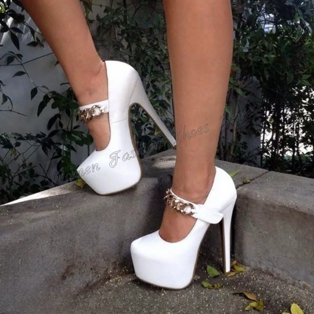 

White Platform Chain Decor Pumps Stilettos High Heels High Heel Shoes for Women Fashion Sexy Heels 2024 New Zapatos Para Mujere