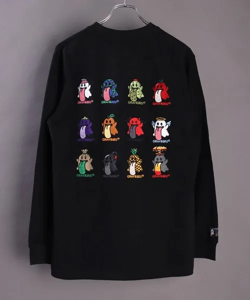 

American retro y2k embroidery ghost graphic t shirts oversized streetwear original top quality cotton long sleeved men clothing