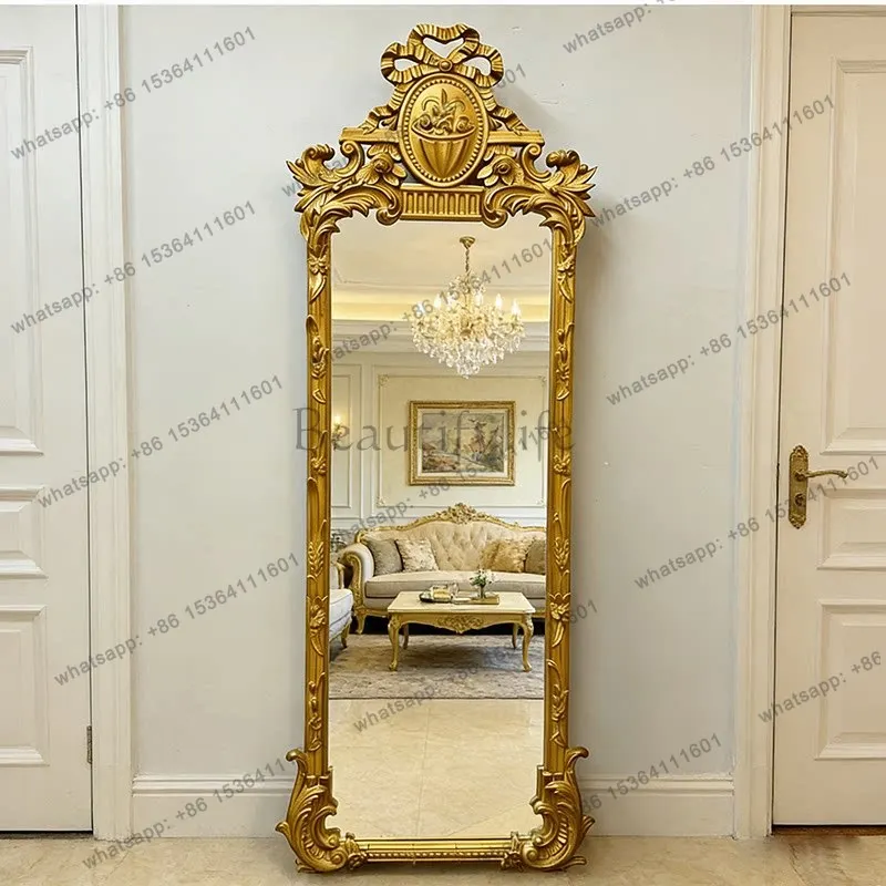French home retro carved floor mirror American villa high-end full-body mirror