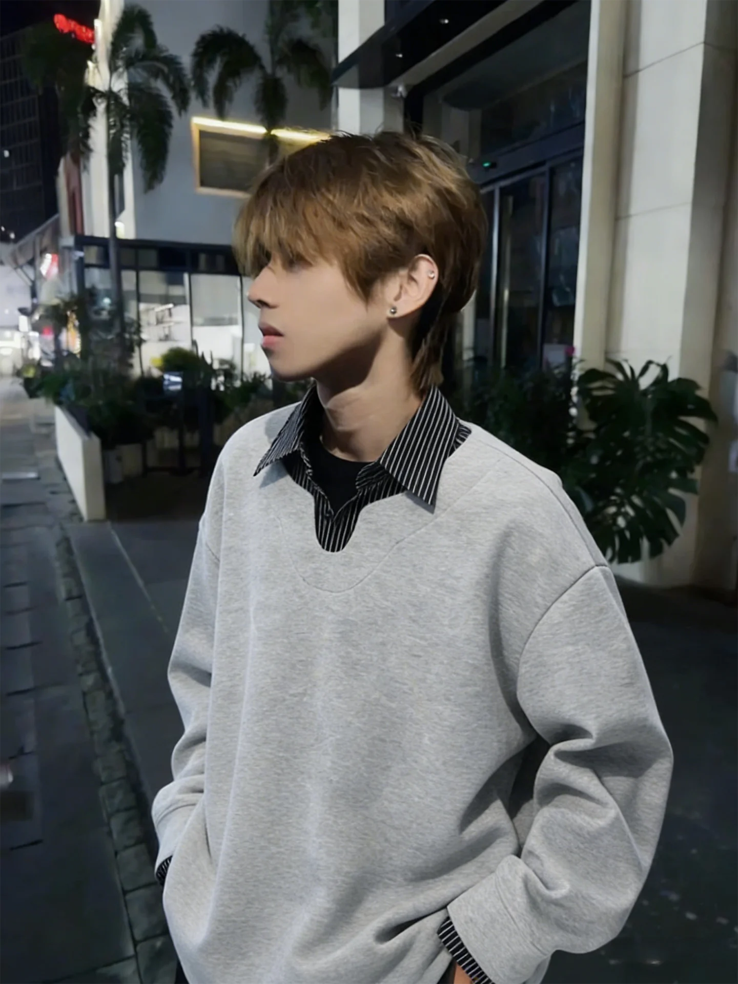 Black Shirt Collar Long Sleeve Sweatshirt Men's Spring Autumn High Sensation Cool American College Style Casual Fashion