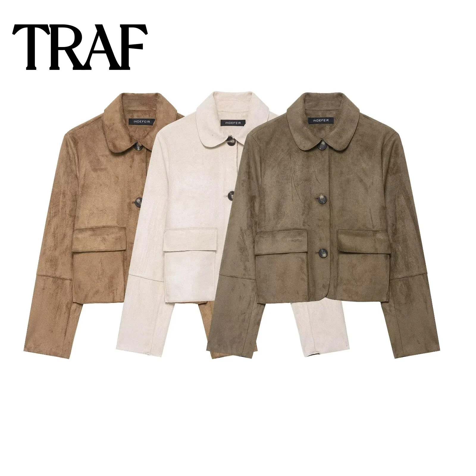 

TRAF Retro Women's Autumn New Collection 2025 Fashion Personalized Collar Single Row Button Long Sleeve Short Jacket Coat