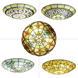 European-Style Colorful Glass Ancient Craft Living Room Dining Room Bedroom Balcony Aisle LED Round Tiffany Ceiling Lights