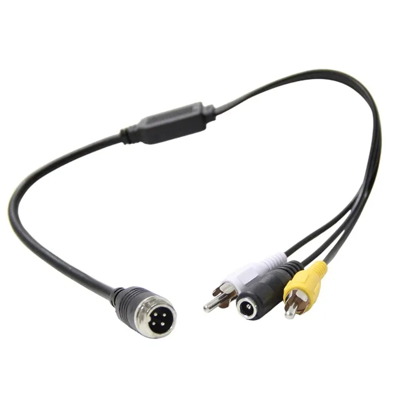 Cable adaptador de corriente de vídeo con conector hembra de 4 pines macho a 2RCA macho y CC hembra para sistema de cámara de vehículo