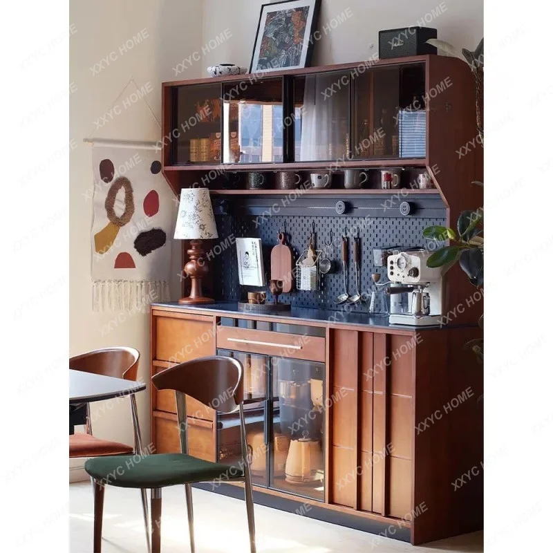 XXRetro solid wood  dining side cabinet integrated storage cabinet against the wall, living room locker, medieval tea double