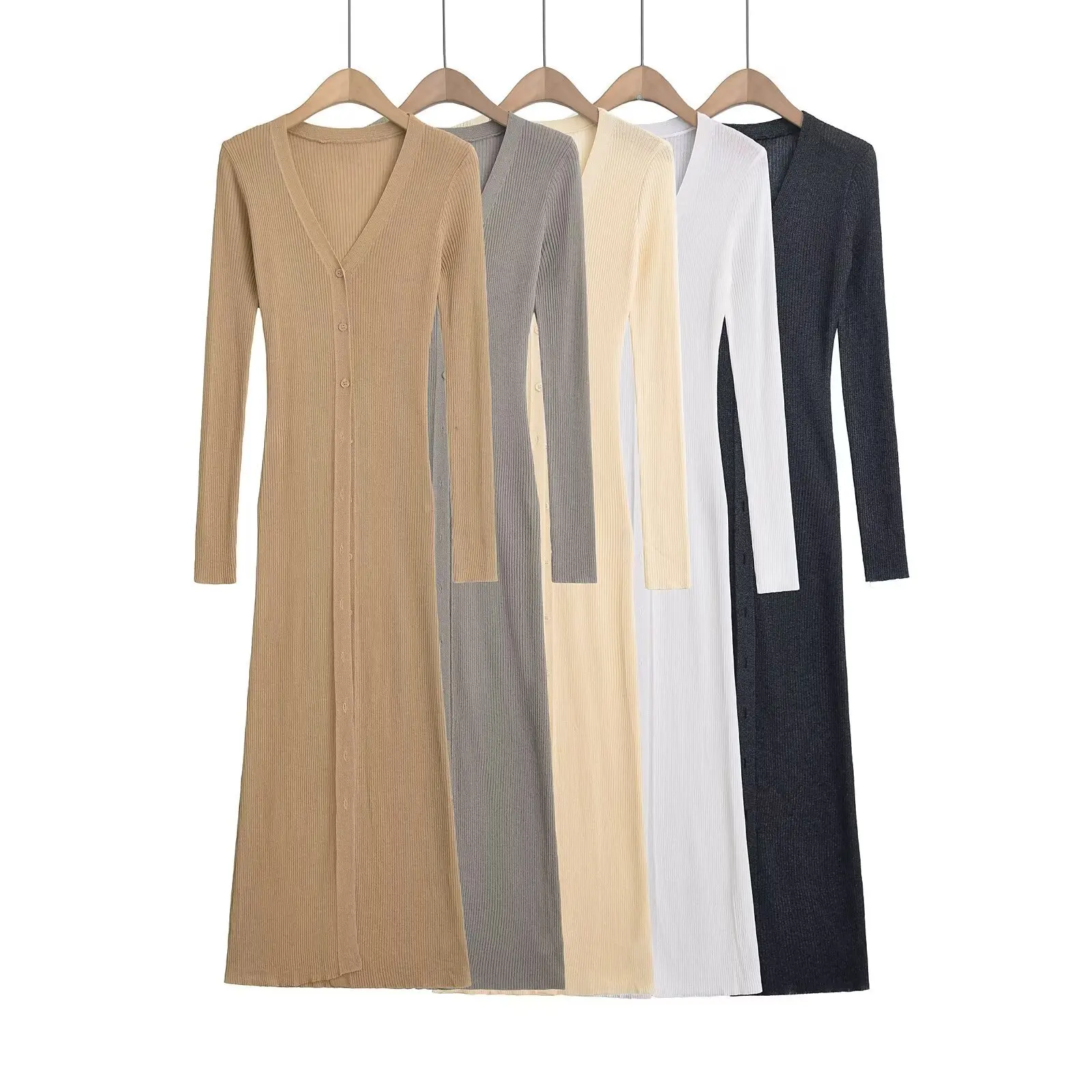 

Summer Hot Girl Deep V-neck Multi-button Knitted Cardigan Long-Sleeved Shiny European American Style Super Long Cardigan