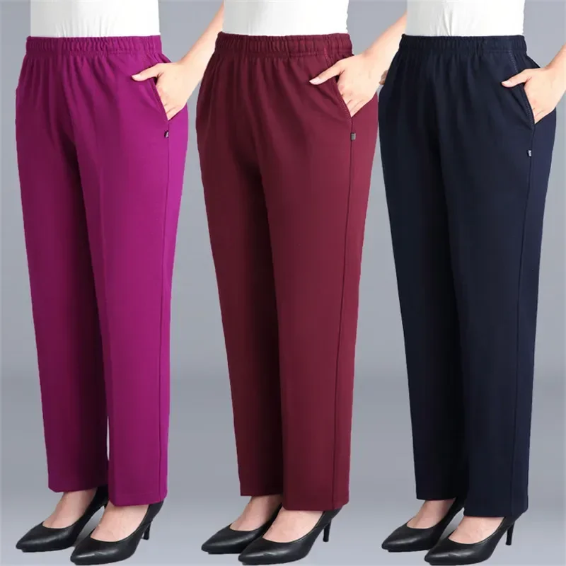 

Cotton Middle-aged Mother Trousers New Loose Elastic Waist Casual Pants Spring Autumn Loose Solid Women's Straight Pants Z811