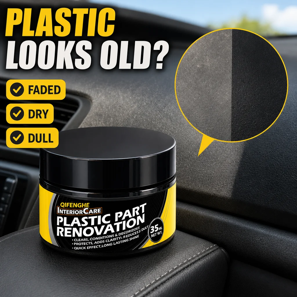 QIFENGHE 35ml Car Interior Plastic Part Renovation Cream, Auto Dashboard Trim Restorer, Non-Greasy Refurbish Paste with Free Spo
