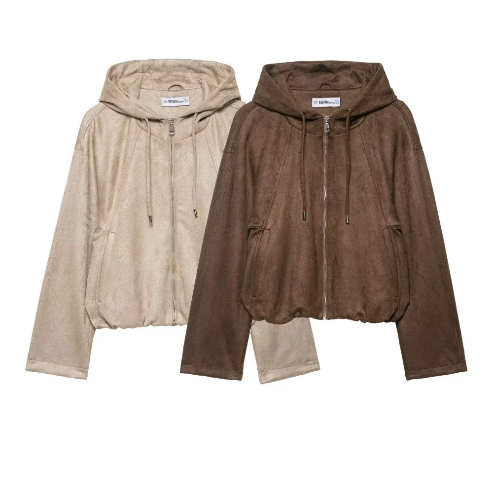 

UNIZERA 2025 new women's casual fashion European and American style design with hooded suede texture pilot jacket jacket