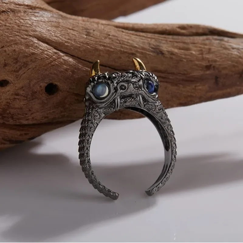 Fashion personalized design natural moonstone plated black gold color treasure light luxury ring 925 sterling silver live