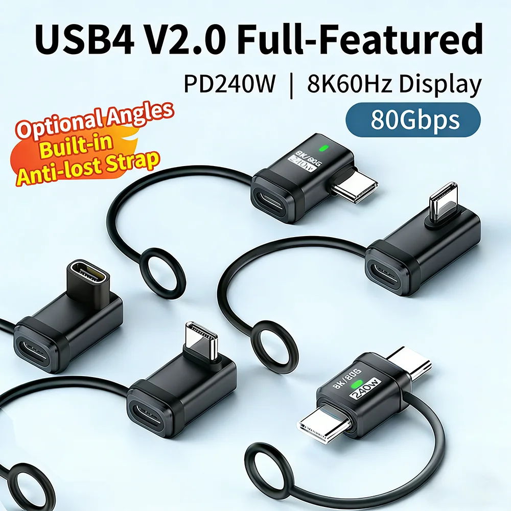 NNBILI USB4 V2.0 120Gbps tipo C adaptador de 90 grados 240W 5A carga rápida 16K @ 60Hz convertidor de datos OTG para MacBook portátil Phablet