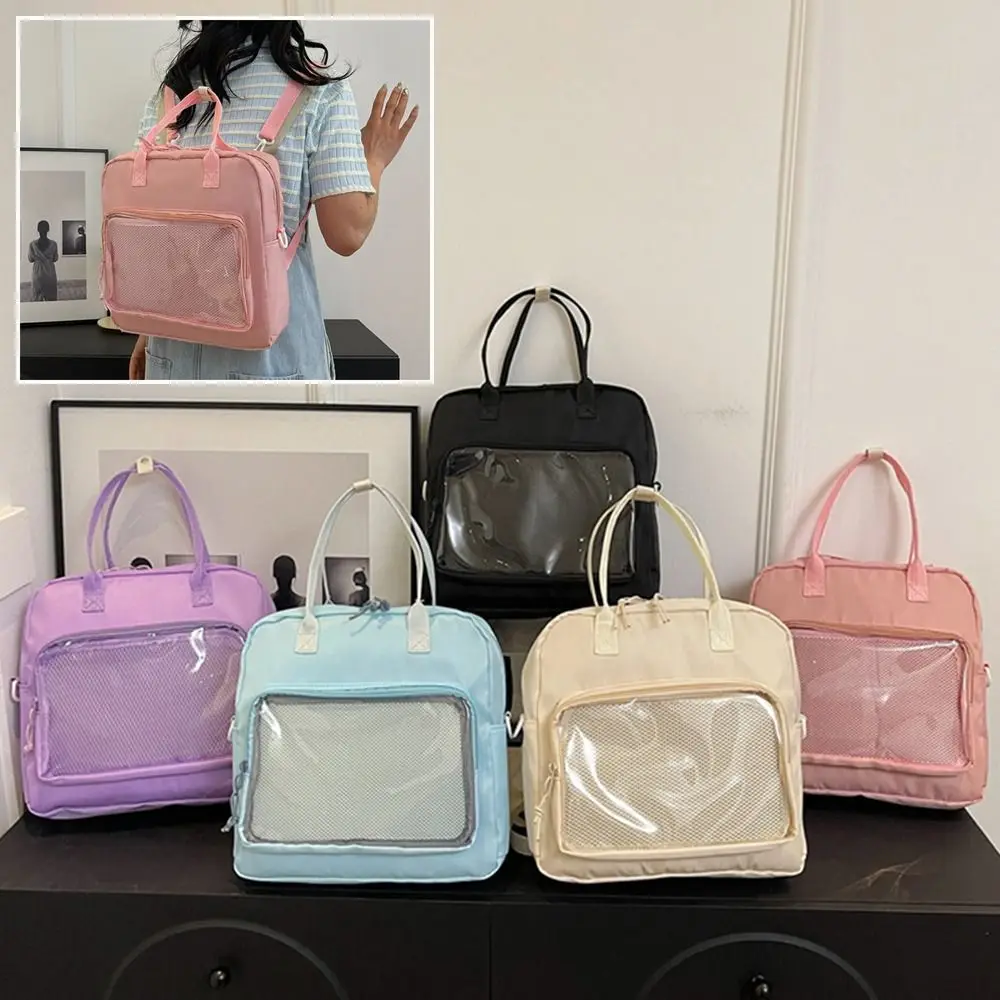 

Casual Solid Color Transparent Bag College Style Large Capacity Backpack Portable Shoulder Crossbody Bag for Women Girls