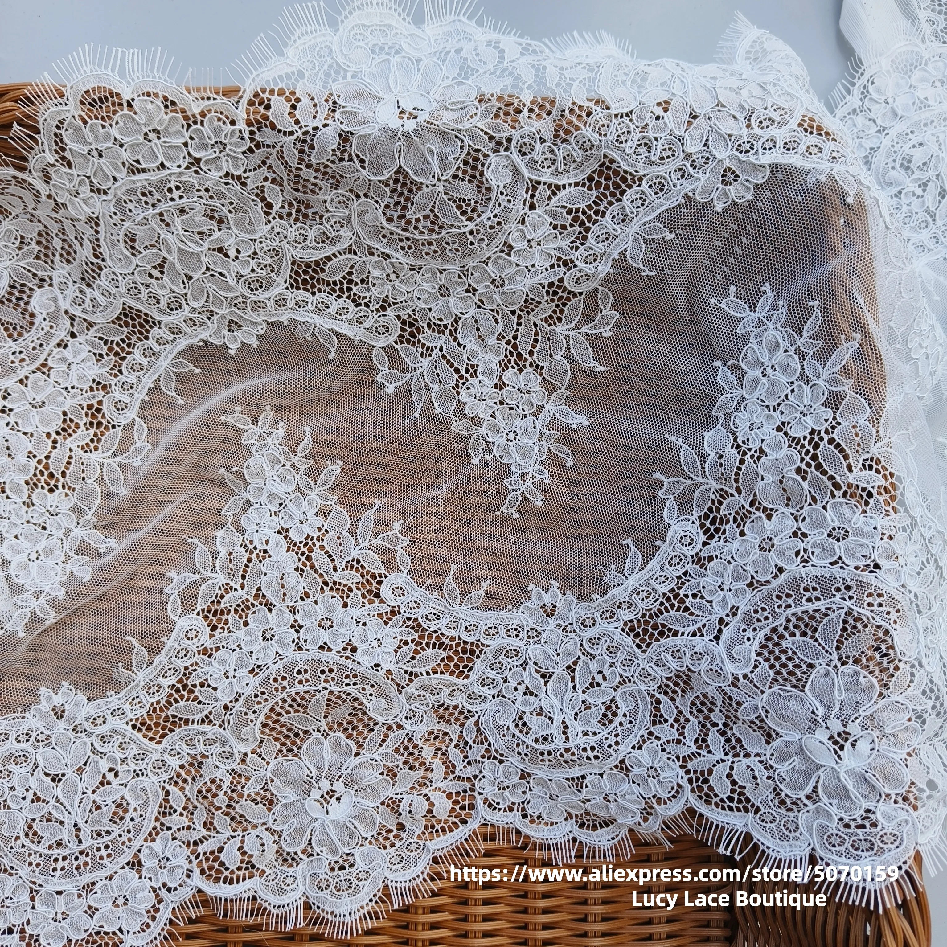 38CM Wide Double Edging Cord Lace Trim Fabric Off White Milk White Color Wedding Veil Lace Border Lines Lace Trimming 2026 NEW