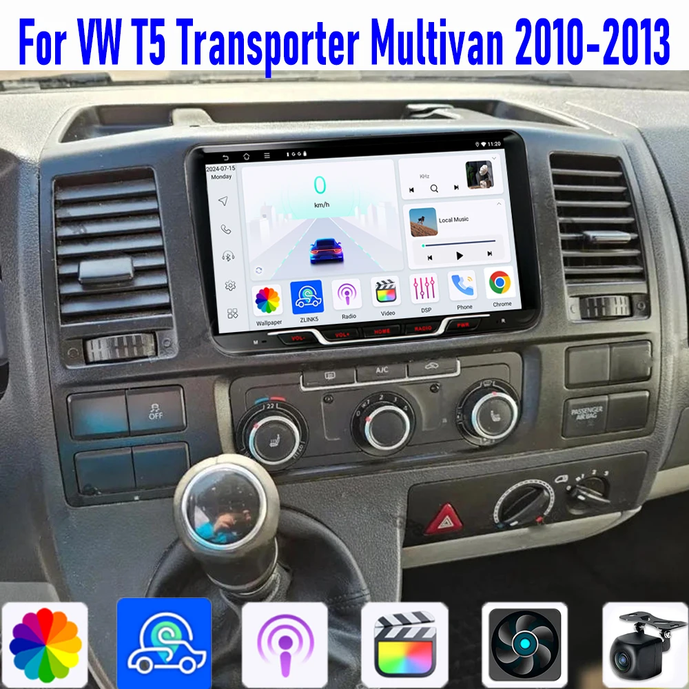 

Carplay GPS 9'' For WW T5 Transporter Multivan 2010-2013 Wireless Android 15 Car Radio Head Unit Intelligent System GPS WIFI