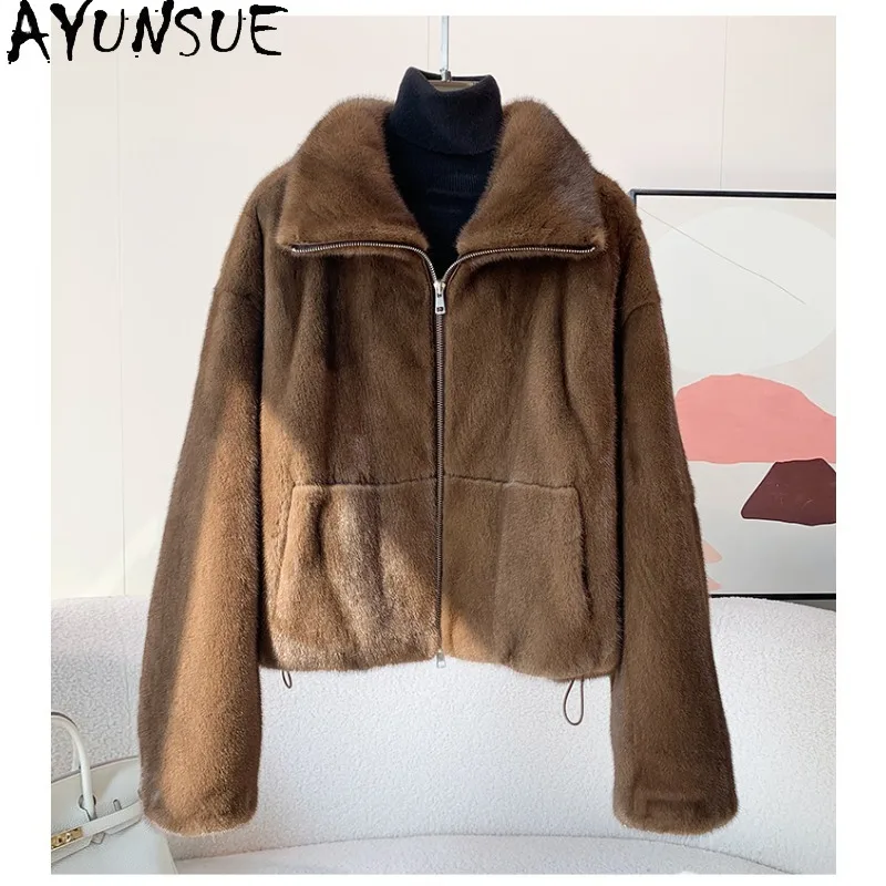 AYUNSUE Purple Label Velvet Whole Mink Fur Coat Woman Winter Fur Jacket Stylish Short Tops Luxury Woman Clothing Ropa De Mujer