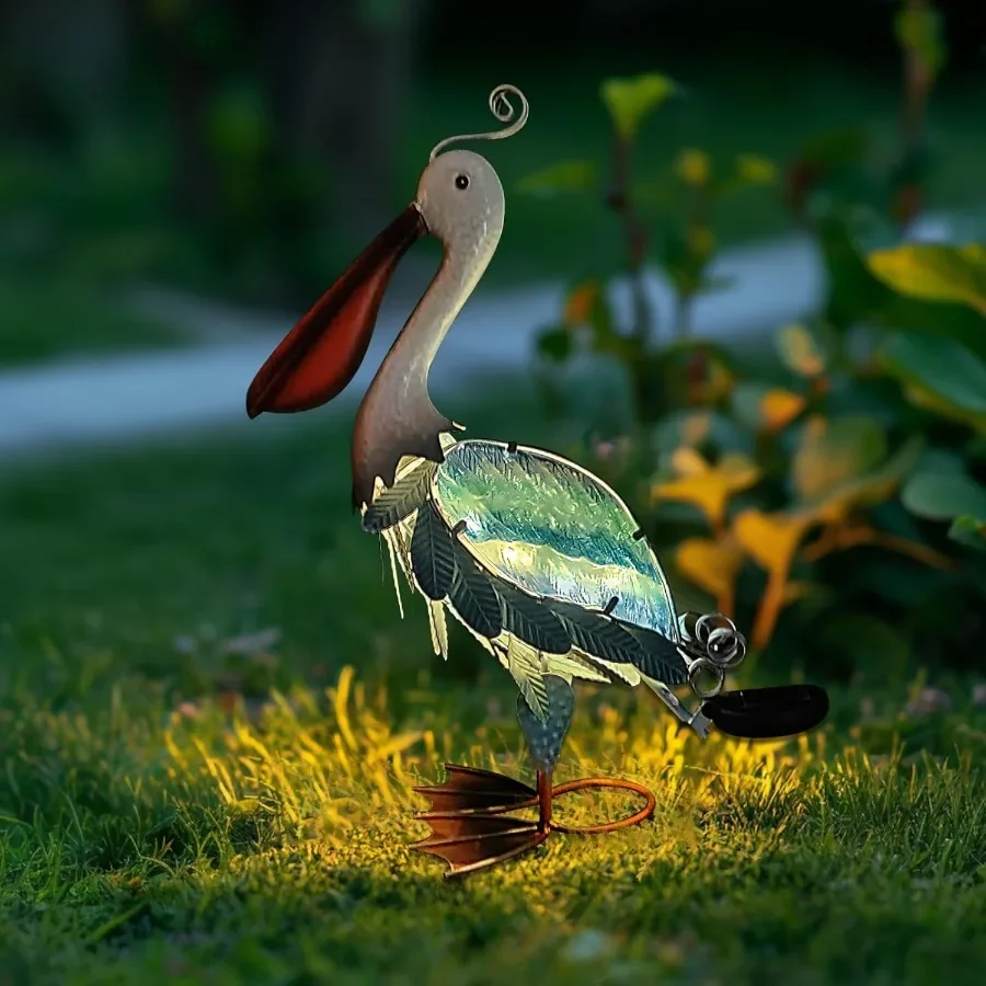 

Solar Metal Pelican Statues Garden Sculpture and Statues 19 Inch Glass Outdoor Pelican Yard Art Coastal Ocean Bird Decor Lawn O