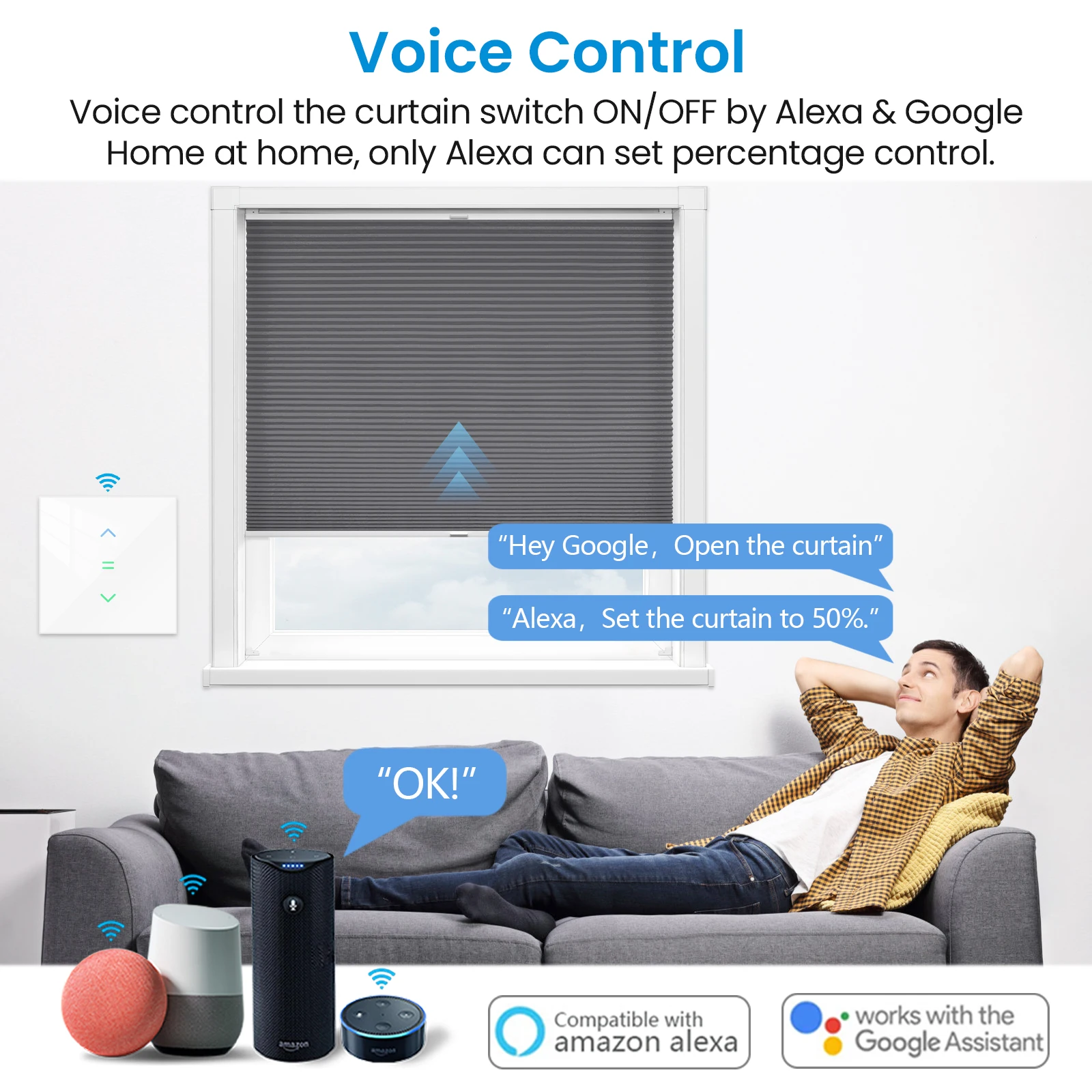 RiooCubee Tuya Smart Life Cuertain Switch Backlight Percentage Version Remote Control Timer Voice Control by Google Home Alexa