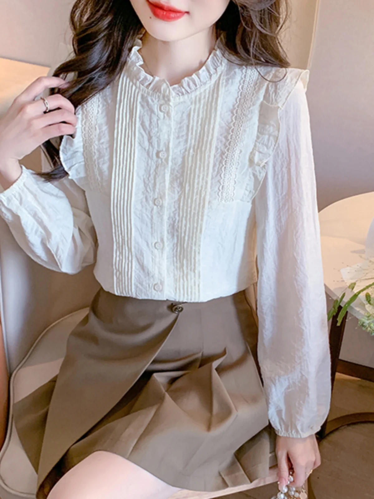 

Ele Long Sve Women's Chiffon irt Spring Autumn Winter New Sle Faionable Top Commute Sle Pure Color Polyester