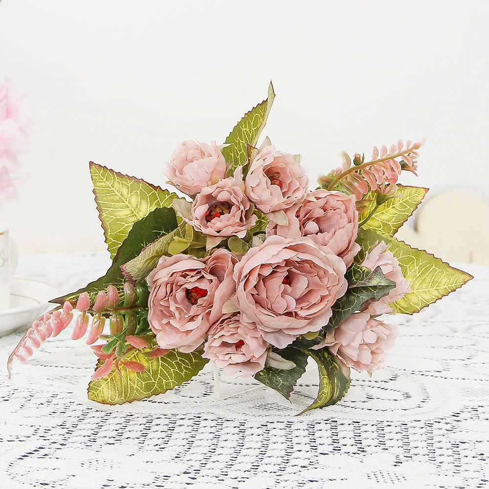 9 Köpfe Simulation Rose Gefälschte Hochzeit Bogen Seidenblume Dekoration Künstliche Hause Wohnzimmer Tisch Dekoration Gefälschte Blume – Detail 9