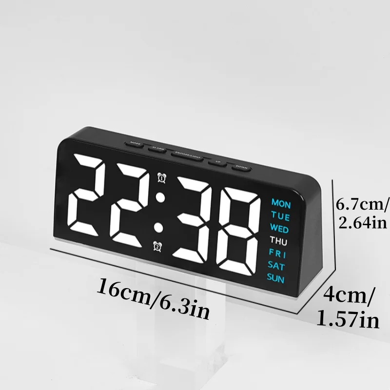 Digital Alarm Clock with Mood Light TEMP Date Week 4-level Brightness 12/24H 2 Alarms Snooze LED Table Clock for Living Room