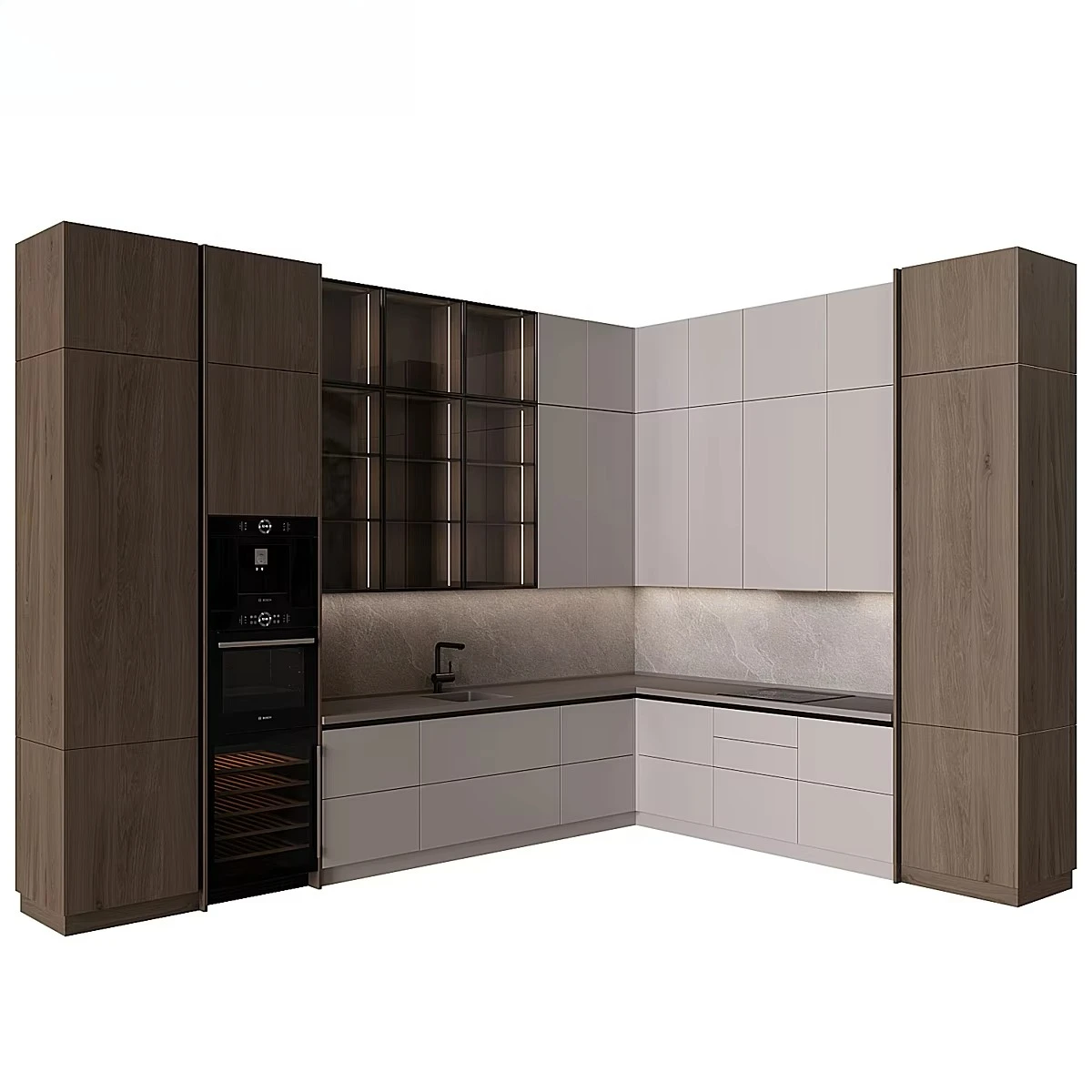 China l Shaped Modular Glass Morden Pvc Board Kitchen Wood Door Focus on Cabinet Design