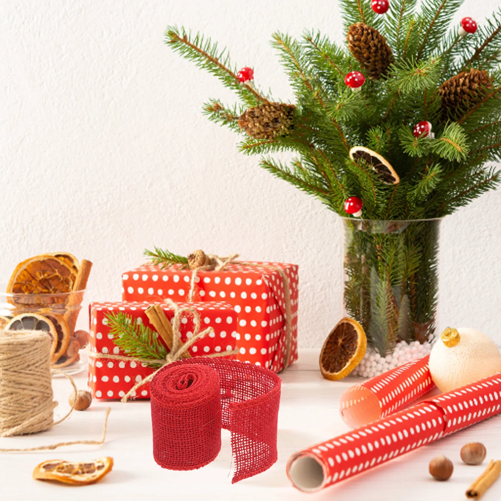 

Christmas Decoration Cloth Roll 2m Length 6cm Width Red Jute Burlap Ribbon Natural Look Craft Wrap Wreath Wedding Decor